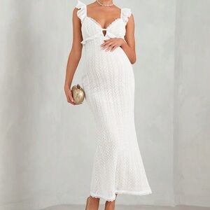 White Crochet Maternity Midi Dress